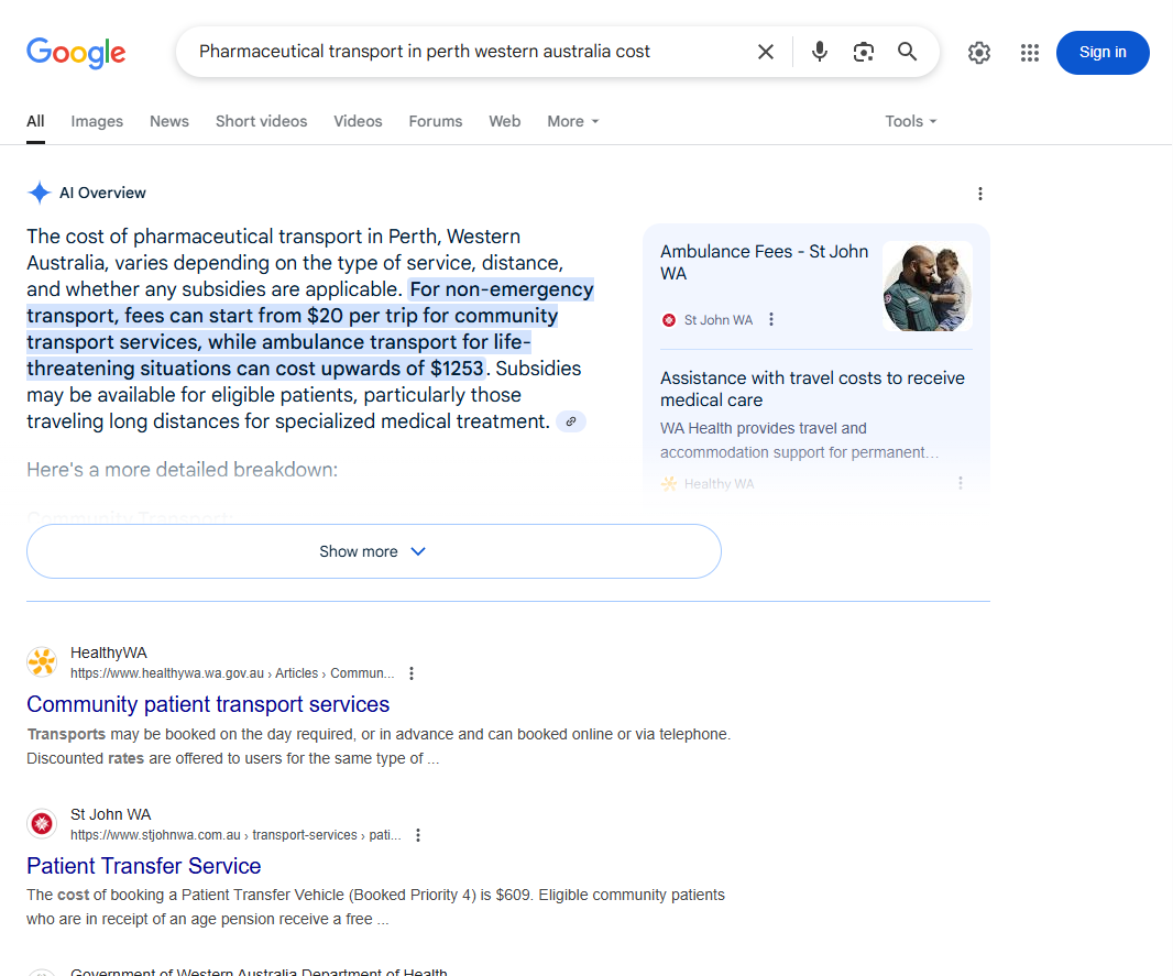 Keyword ranking screenshot for dental services western australia