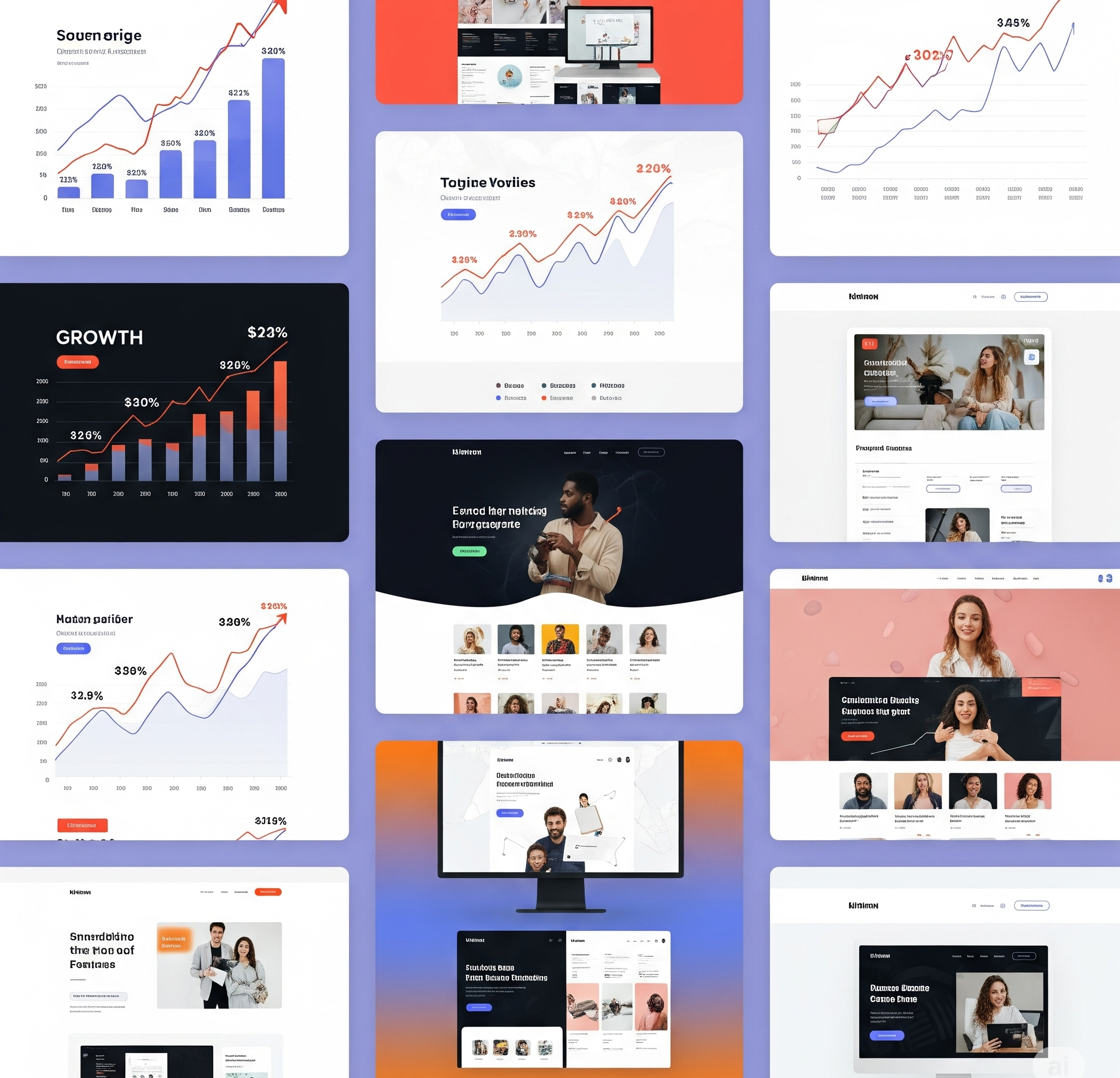 Collage of successful client projects showing growth charts and website designs