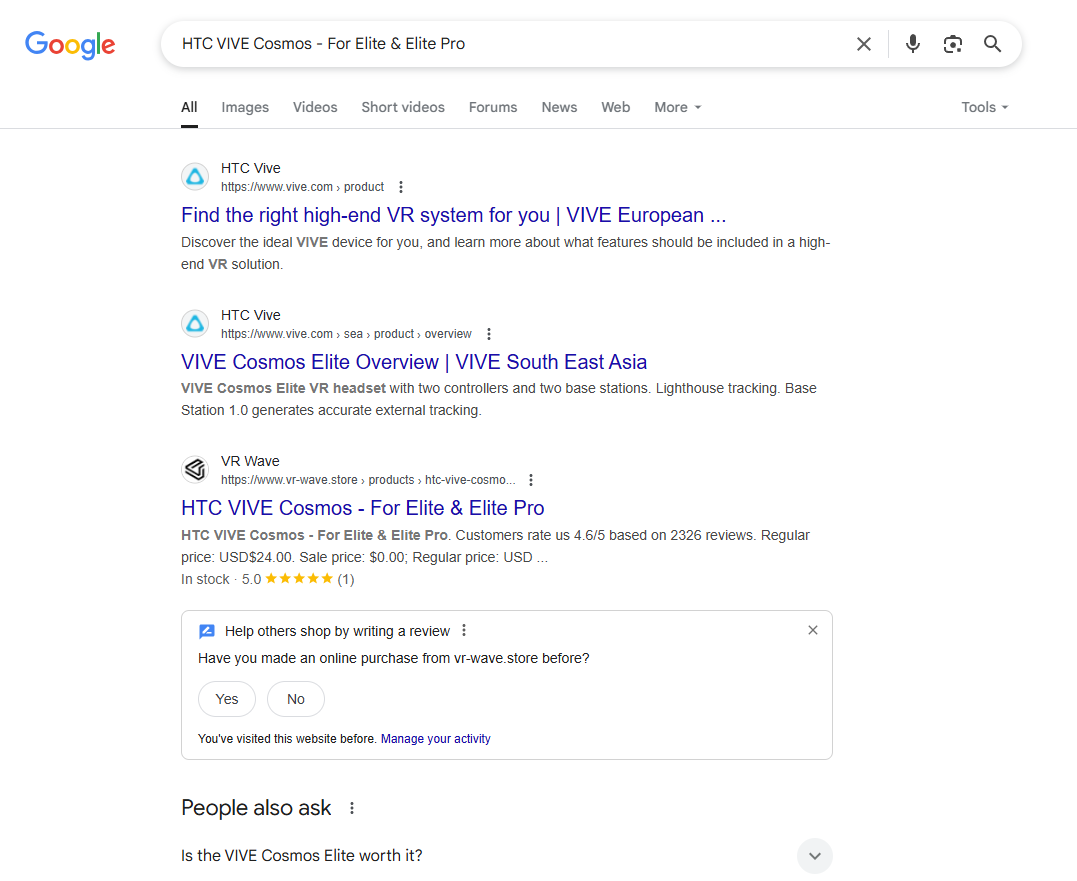 Keyword ranking screenshot showing position 1 for 'Pimax Crystal Light Prescription'
